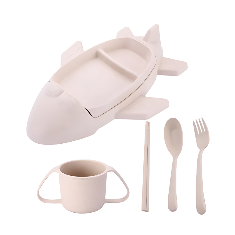 Assiette en forme d'avion beige pour enfants