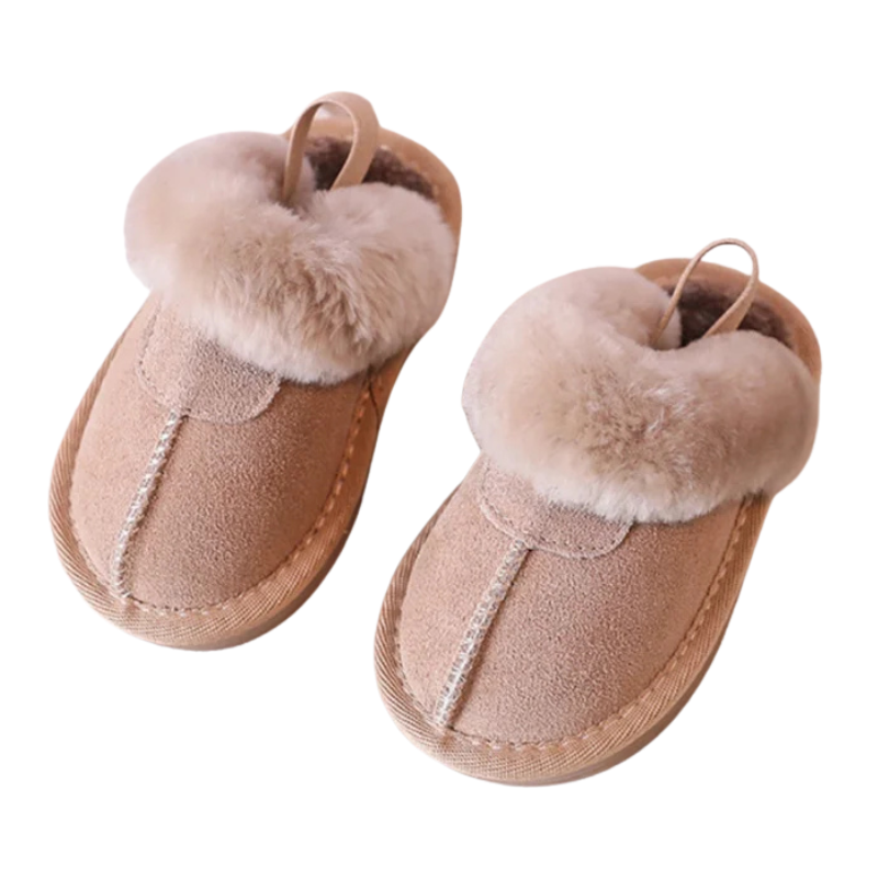 Chaussons beige pour enfants, doublure chaude et confortable