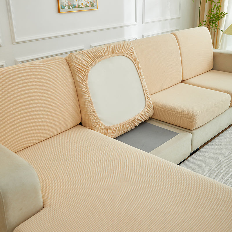 Détail de la housse beige repoussant le liquide