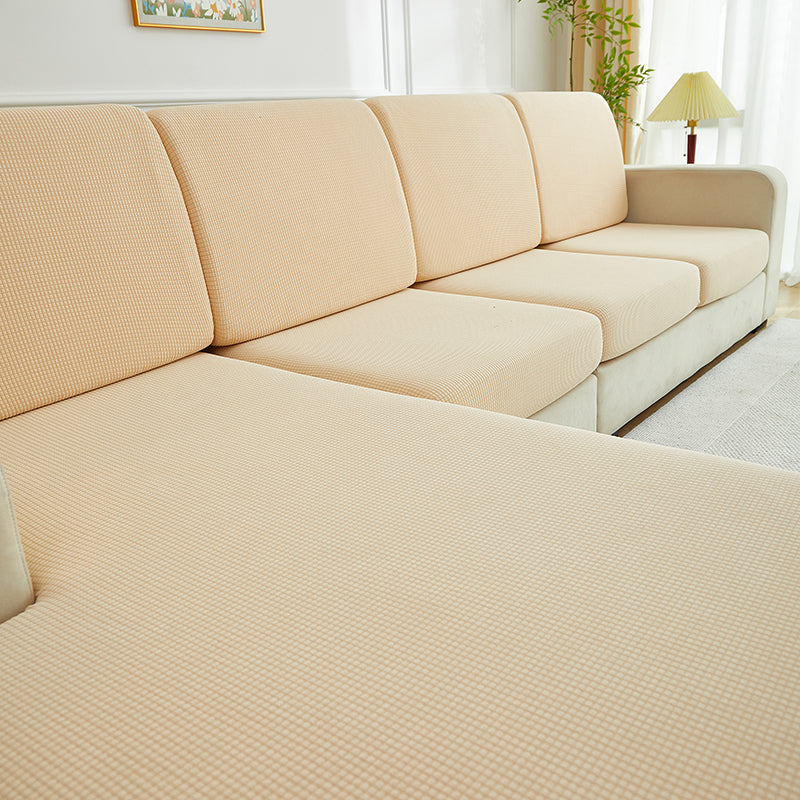 Gros plan sur texture jacquard beige déperlant