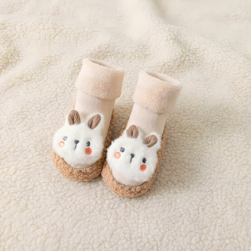 Chaussures chaussettes bébé beiges avec design lapin