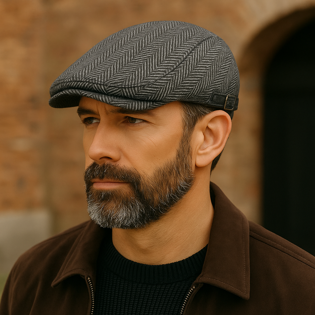 Béret en laine gris à motif chevron, vue de face