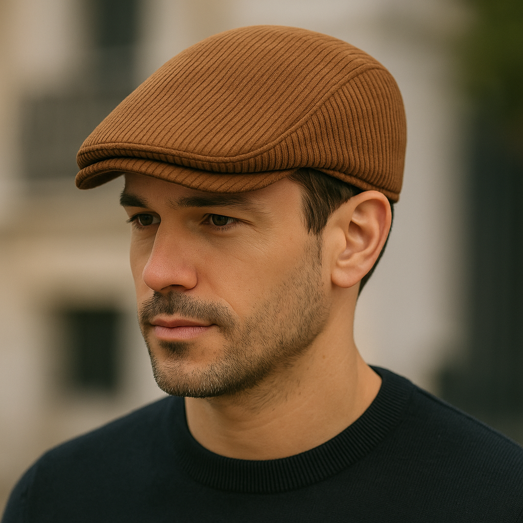 Béret camel en velours côtelé, style automne chic