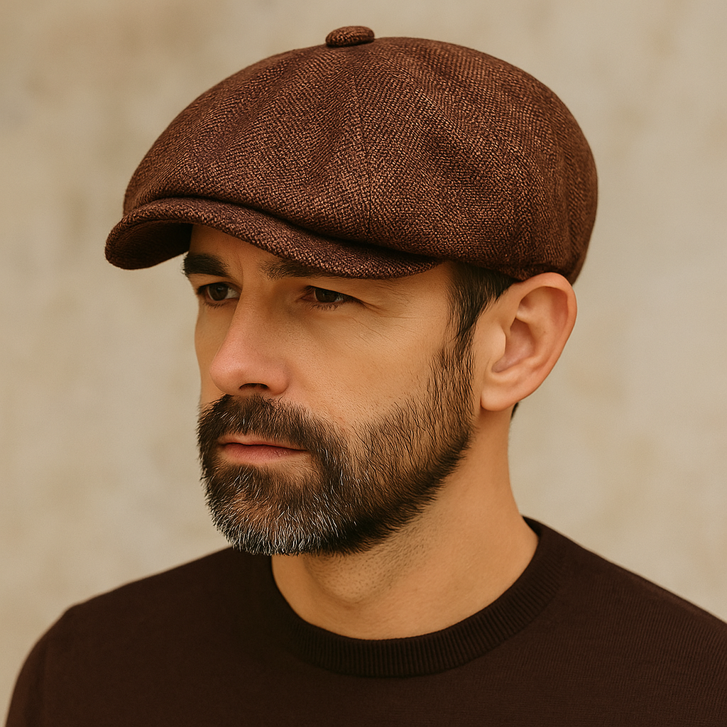 Casquette Gavroche marron en coton avec visière courte