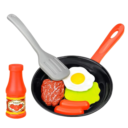 Casseroles noires et accessoires de cuisine pour jeu d'enfant