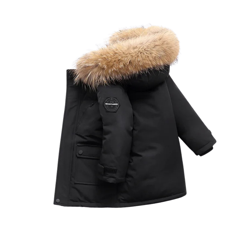 Manteau noir pour enfants, doublure douce et isolante
