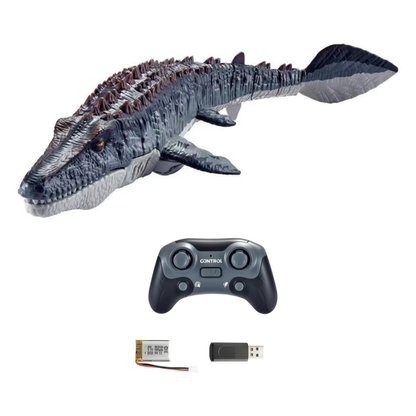 Dinosaure télécommandé noir sur fond blanc