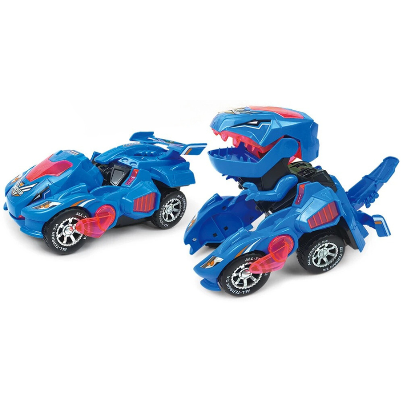 Voiture dinosaure bleue avec détails lumineux