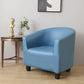Housse bleue en simili cuir sur fauteuil cabriolet