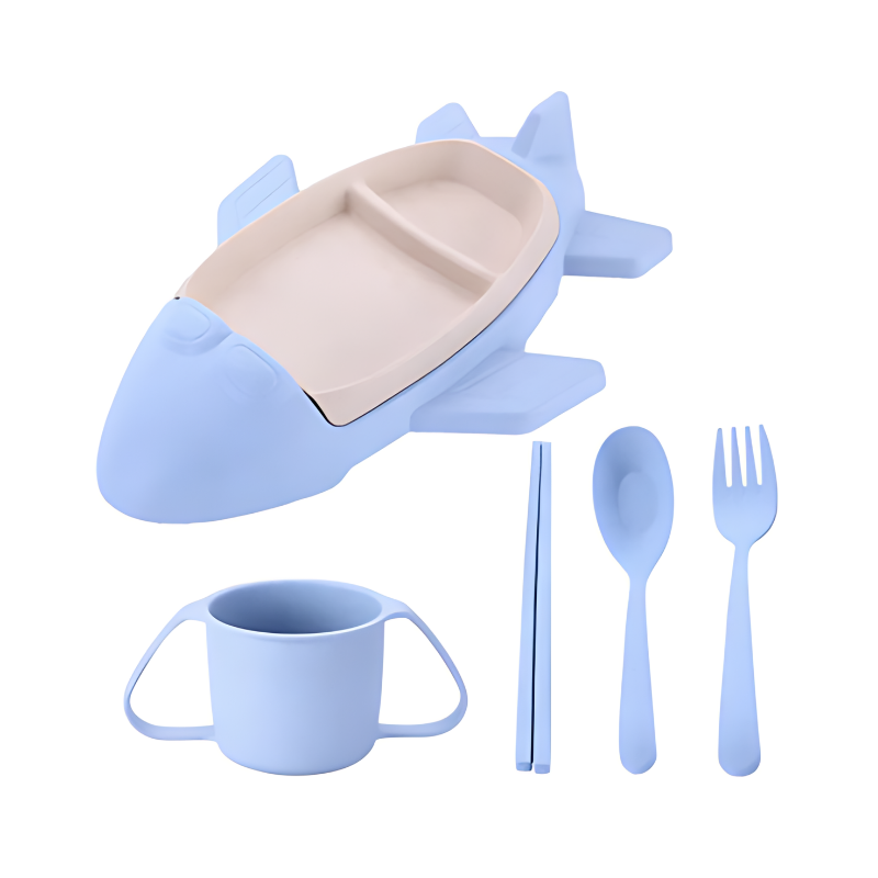 Assiette en forme d'avion bleue pour enfants