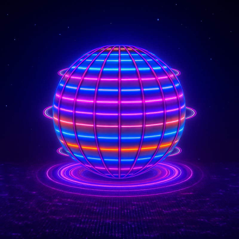 Boule LED bleue en lévitation, effet lumineux captivant
