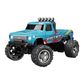 Mini monster truck RC bleu sans remorque, en vue latérale
