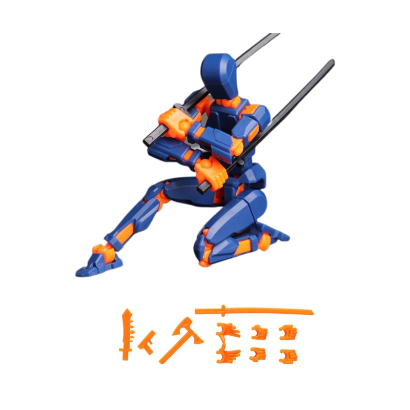 Figurine articulée bleue montrant sa flexibilité