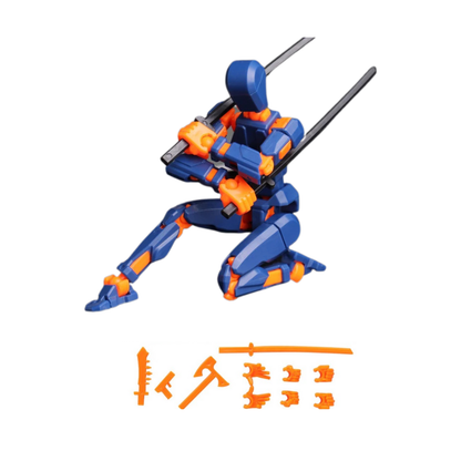 Figurine articulée bleue montrant sa flexibilité