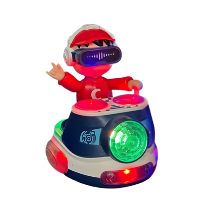Vue rapprochée du jouet DJ en bleu avec détails lumineux