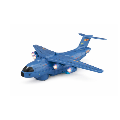 Jet en plastique bleu avec effets lumineux activés