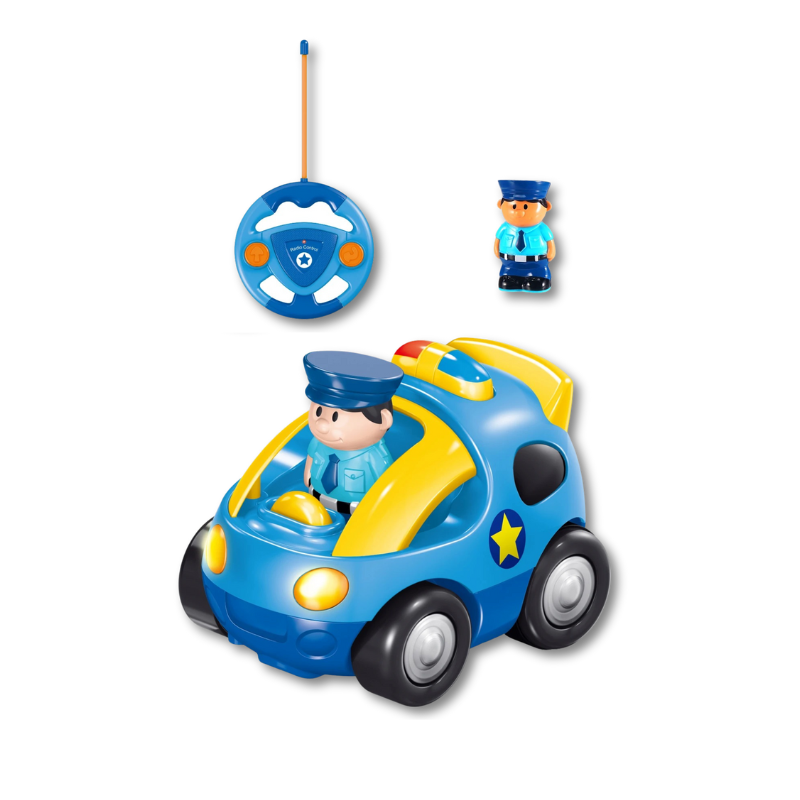 Voiture télécommandée bleue avec éléments de police