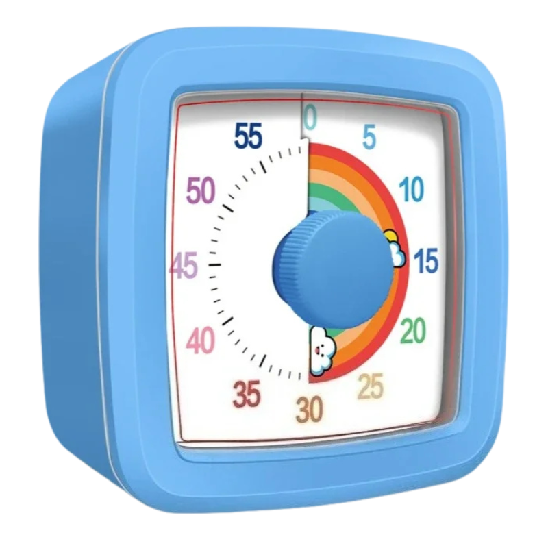Minuteur visuel bleu pour enfants, sur fond neutre