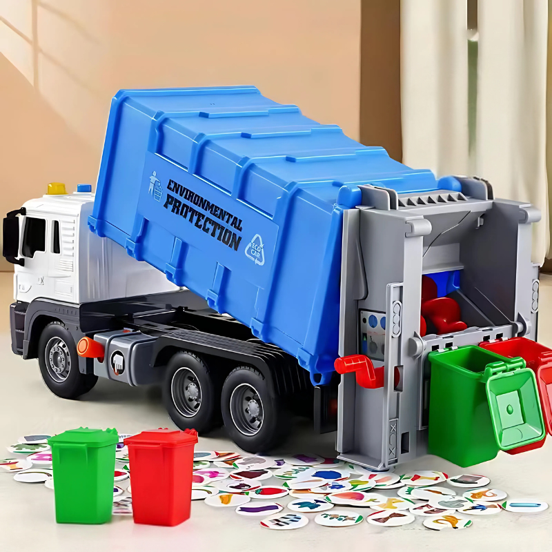 Camion poubelle bleu avec effets sonores