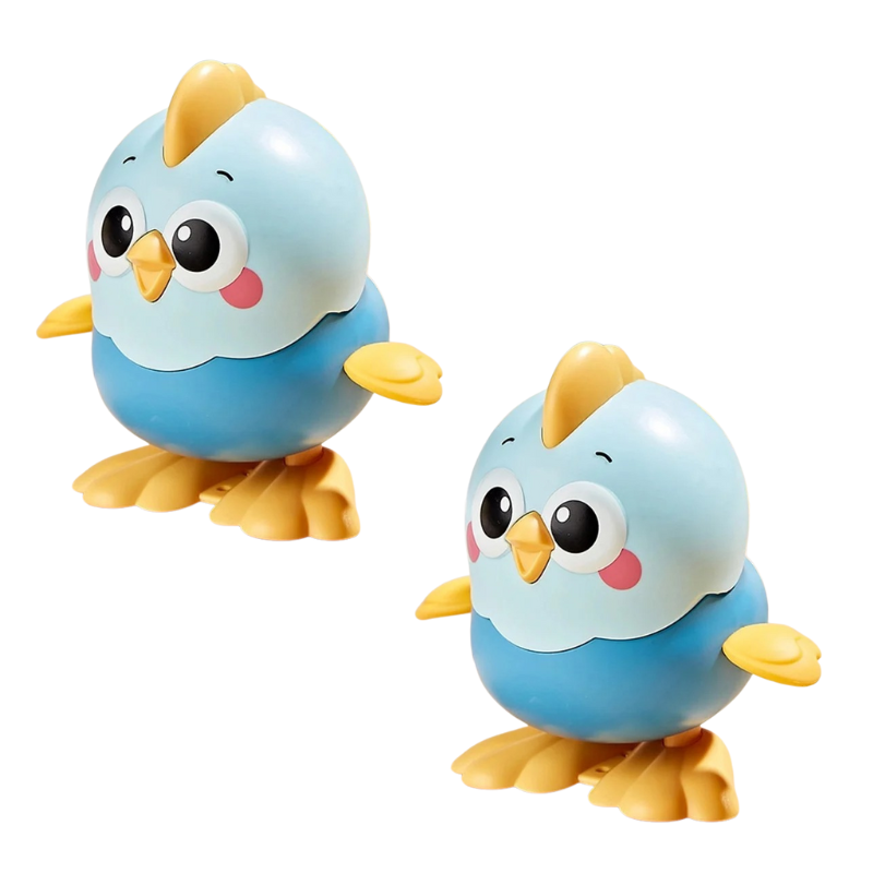 Jouet poule à remonter en plastique bleu pastel
