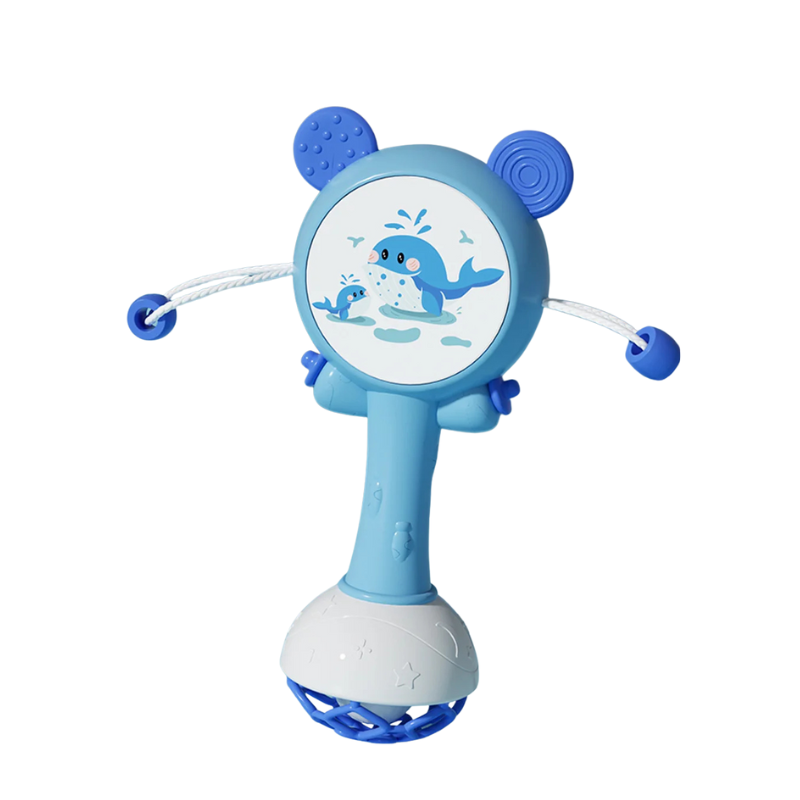 Hochet sensoriel bleu avec texture douce pour bébé
