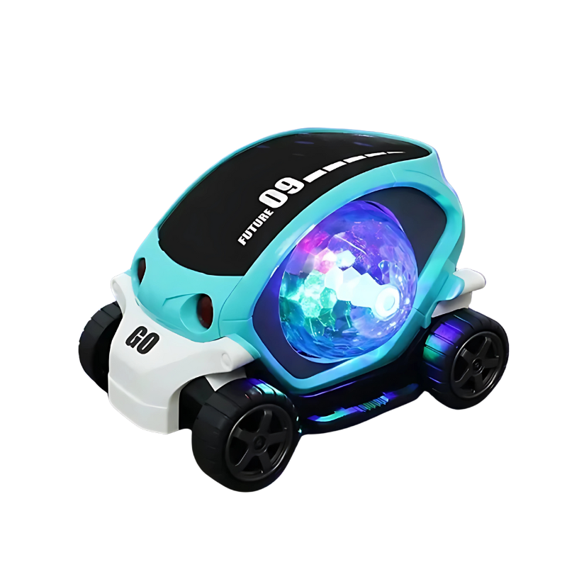Voiture cascade bleue avec effets lumineux en gros plan