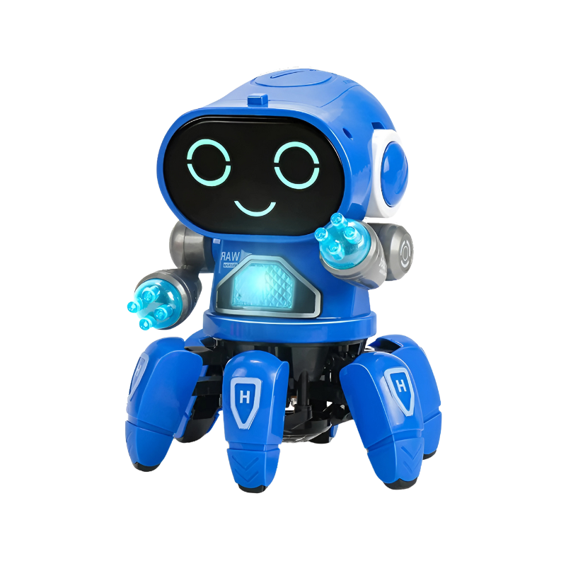 Robot bleu avec lumières LED, bras et jambes articulés
