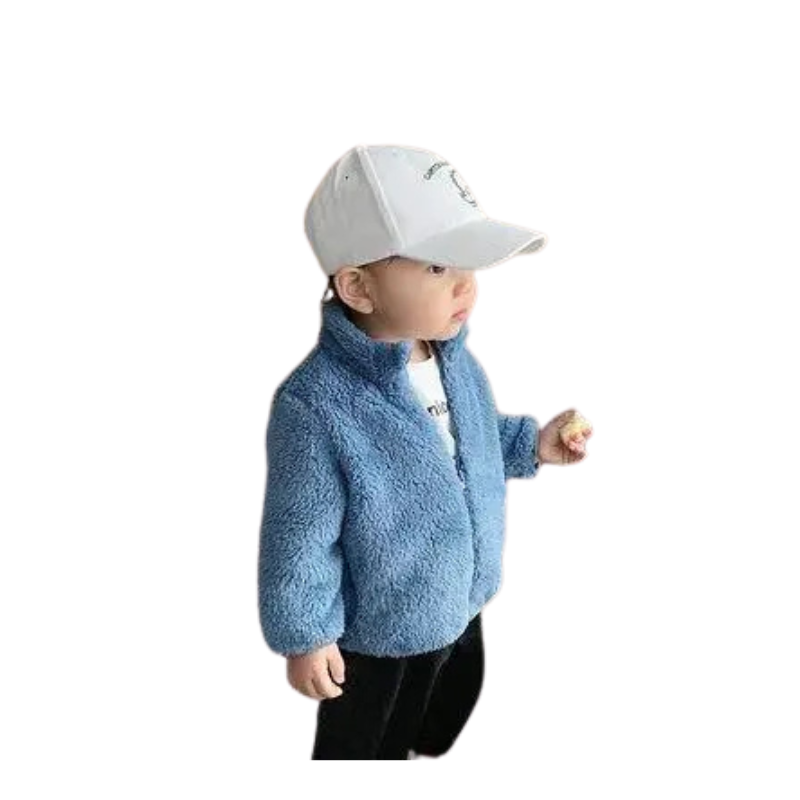 Veste enfant bleu foncé, tissu moelleux et chaud