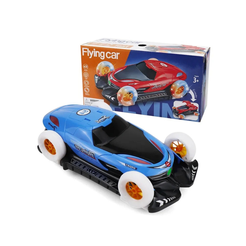 Voiture jouet bleue avec roues rotatives et LED