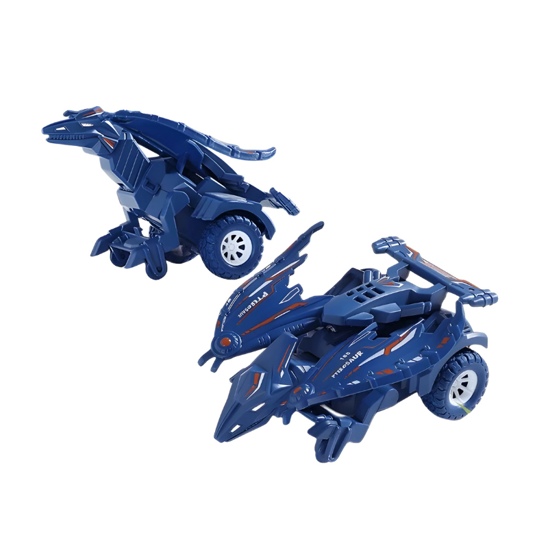 Ptérosaure bleu en mode voiture transformée