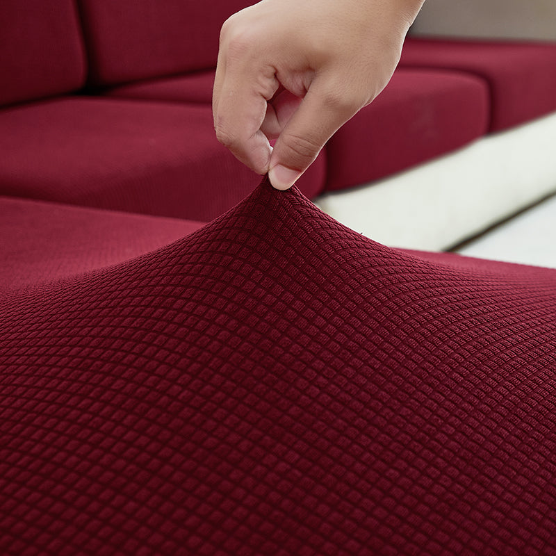 Housse bordeaux en jacquard, texture et finition