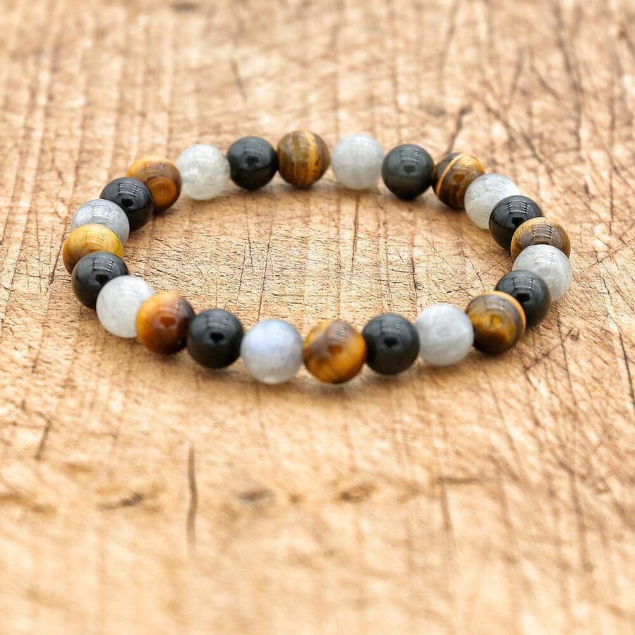 Ensemble de perles polies en labradorite, œil de tigre et obsidienne