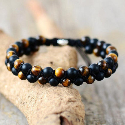 Bracelet ajustable en cordon macramé noir avec pierres protectrices