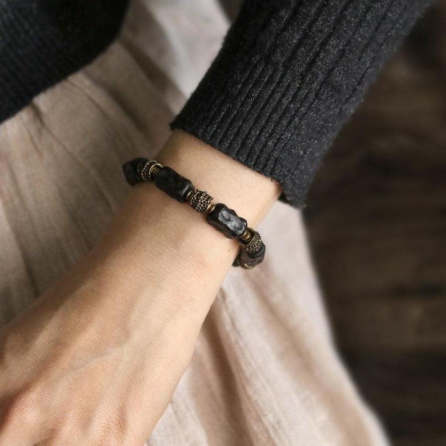 Bracelet extensible en ébène et cuivre, design unique