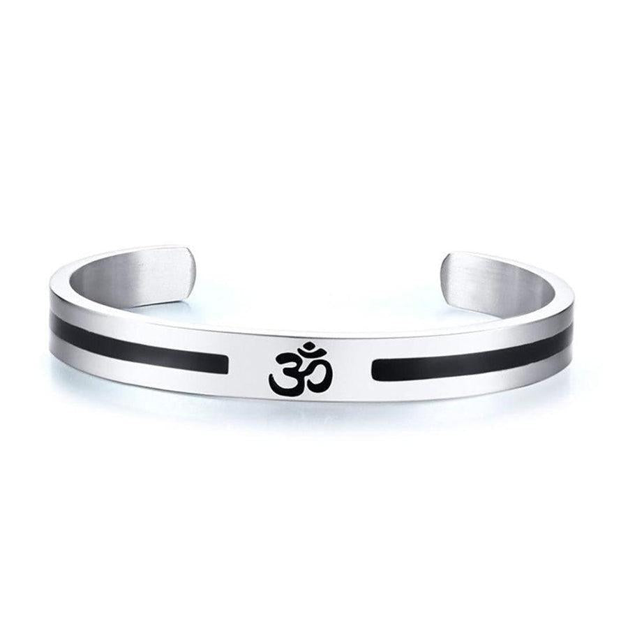 Bracelet jonc en acier avec symbole OM noir distinctif
