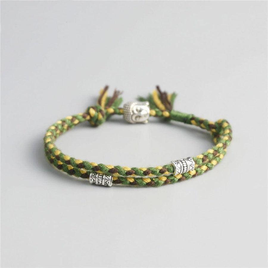 Bracelet tibétain ajustable avec amulette Bouddha en alliage de zinc