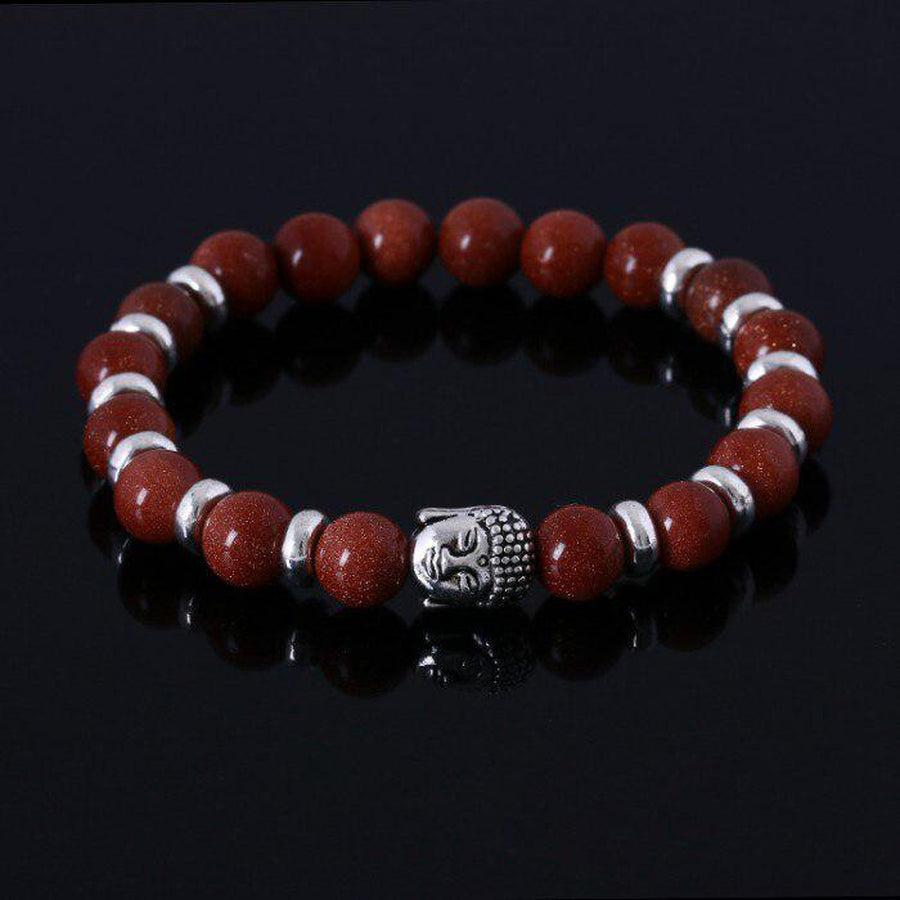 Bracelet avec tête de Bouddha argentée et pierres marbrées