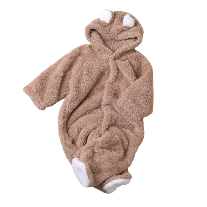 Combinaison bébé marron avec capuche et oreilles