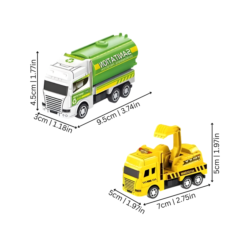 Dimensions des camions de construction à friction en vue d'ensemble