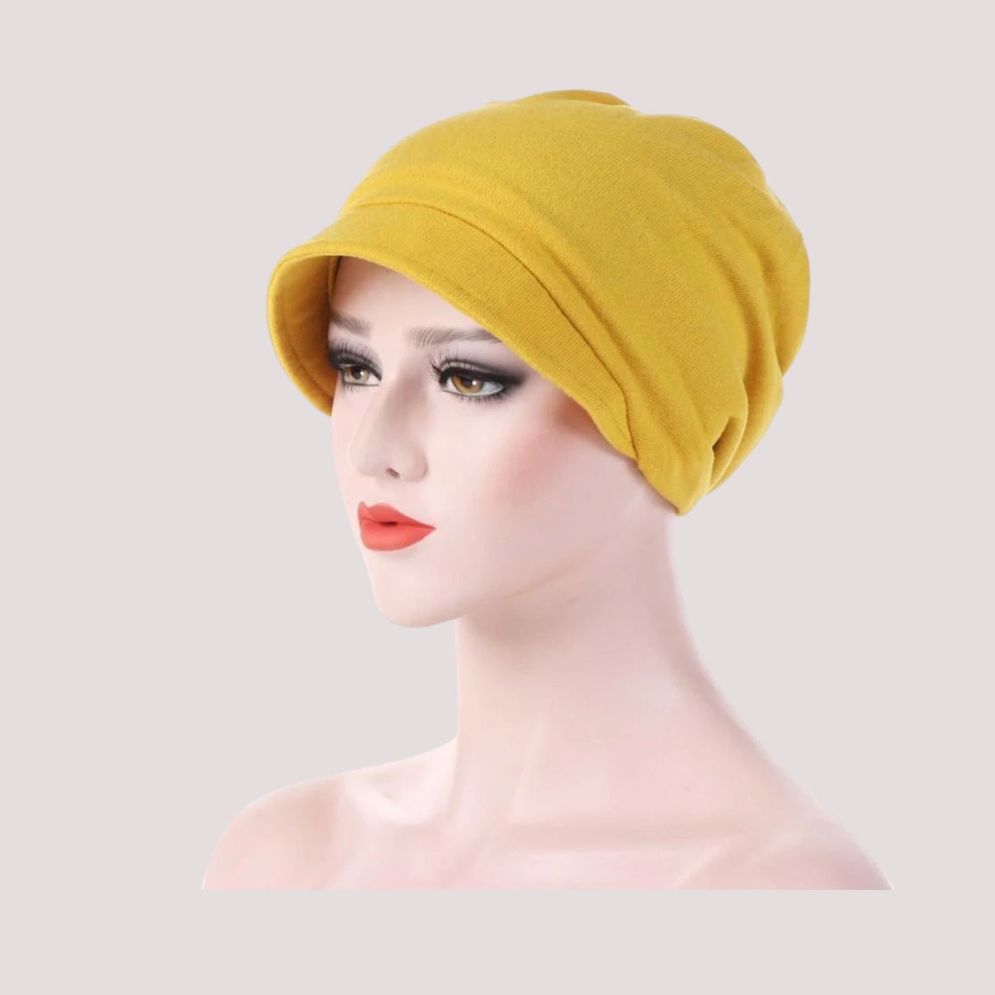 Casquette foulard jaune en coton pour femme, vue de face