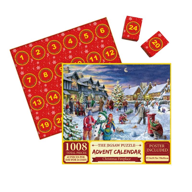 Bonhomme de neige souriant sur un puzzle hivernal