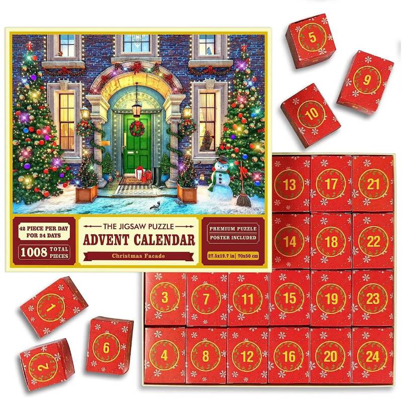 Façade de maison décorée pour Noël en puzzle