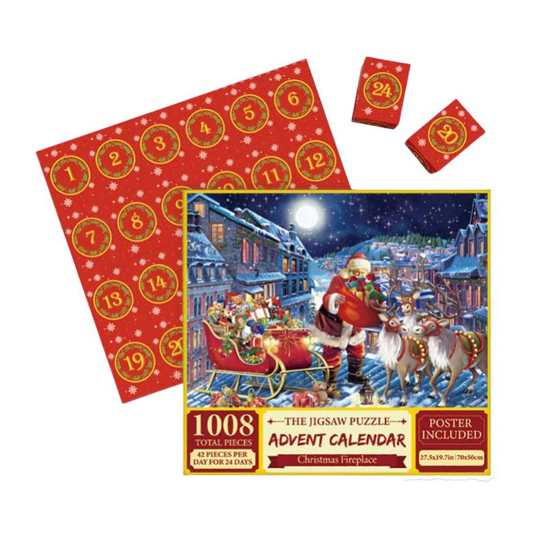 Père Noël entouré de rennes sur un puzzle