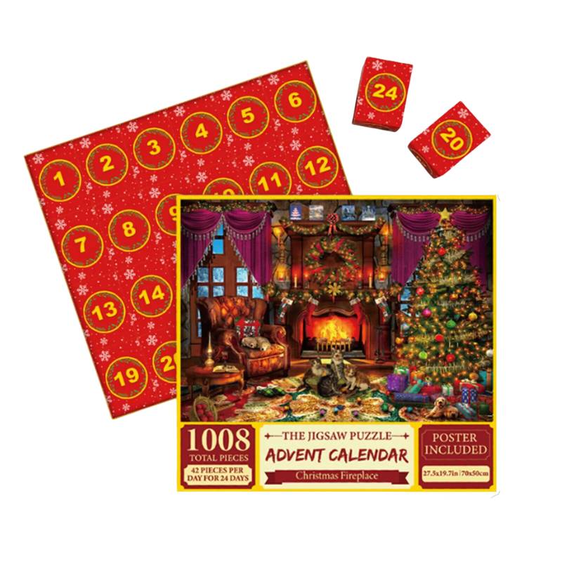 Salon chaleureux avec cheminée et décorations de Noël