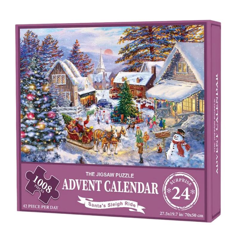 Père Noël et son traîneau sur un puzzle festif