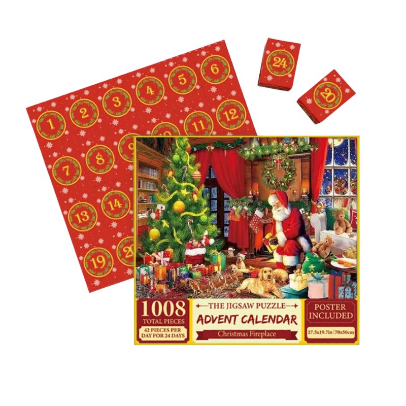 Salon de Noël avec décorations traditionnelles et cheminée