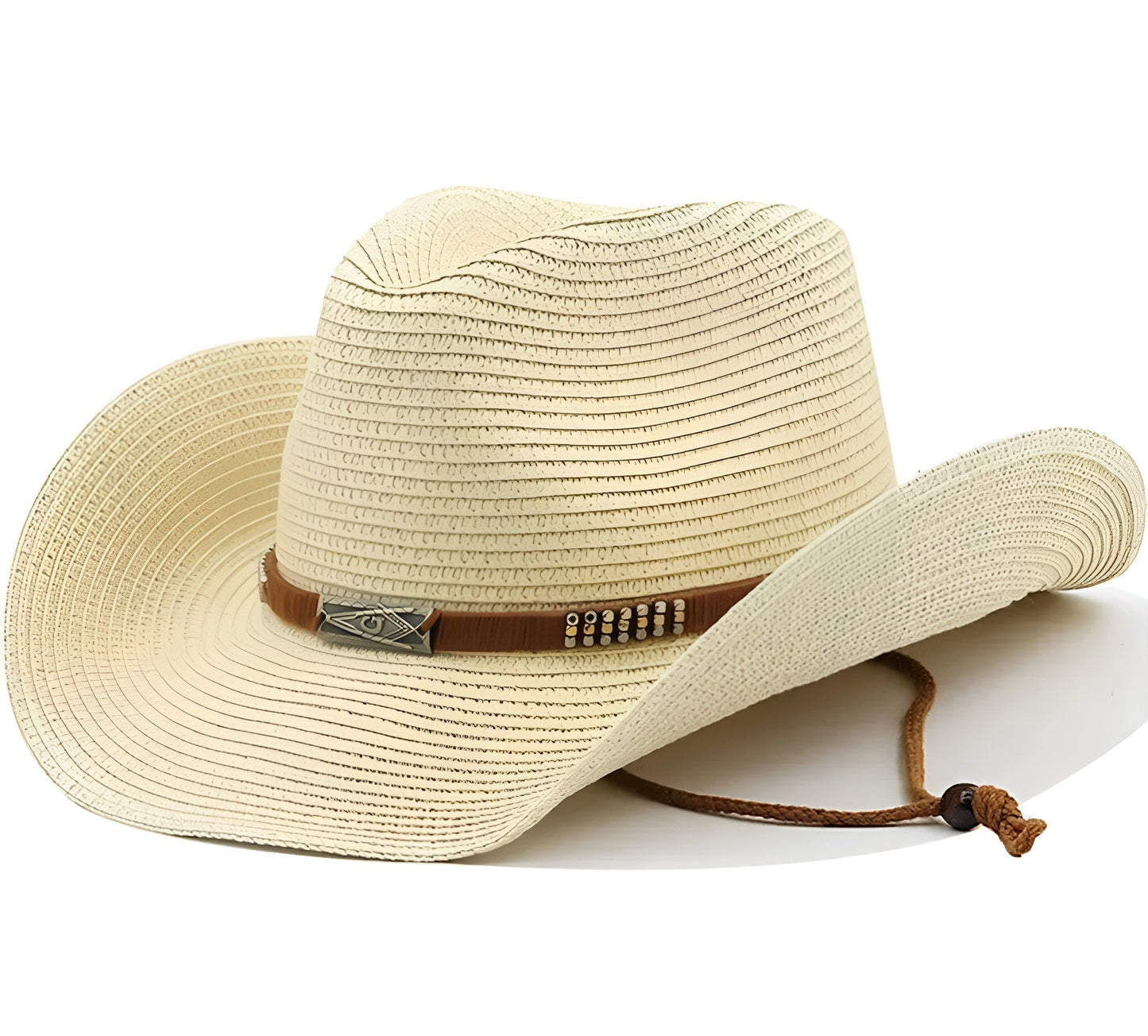 Gros plan sur le tressage détaillé du chapeau de paille