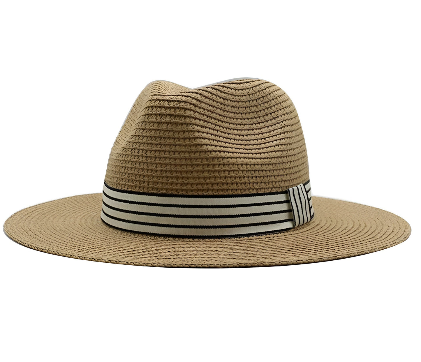 Gros plan sur le ruban rayé du chapeau Panama