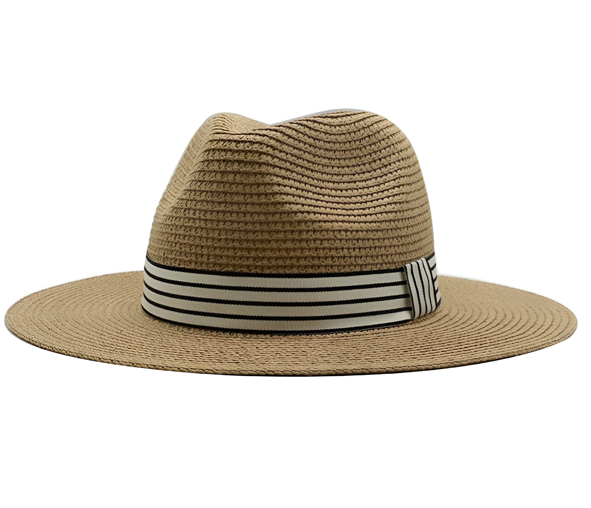 Gros plan sur le ruban rayé du chapeau Panama