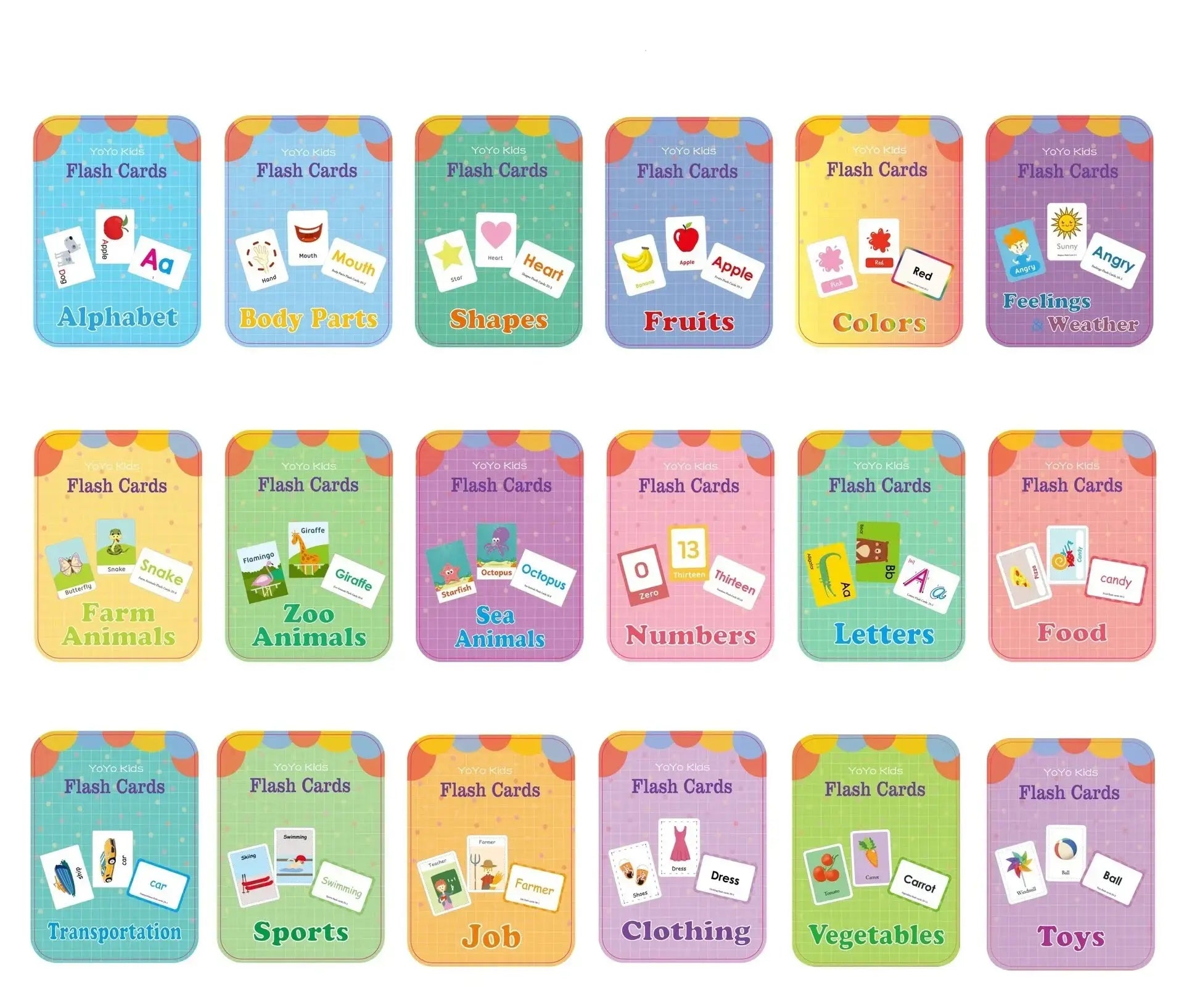 Cartes éducatives en anglais avec images colorées et mots